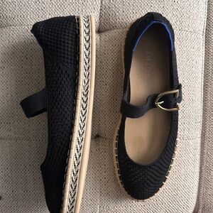 Rothy's Black and Tan Flats with Strap Detail